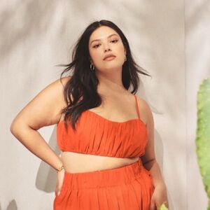 Abercrombie & Fitch Red Ruched Crop Top Large Boho Resort Vacation Formal Y2K